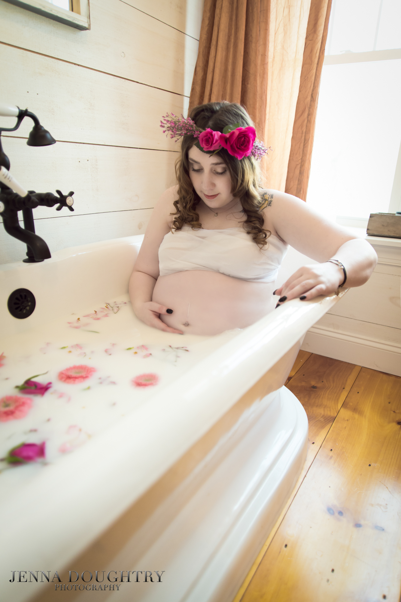 Maternity photographer Dover New Hampshire Milk Bath floral