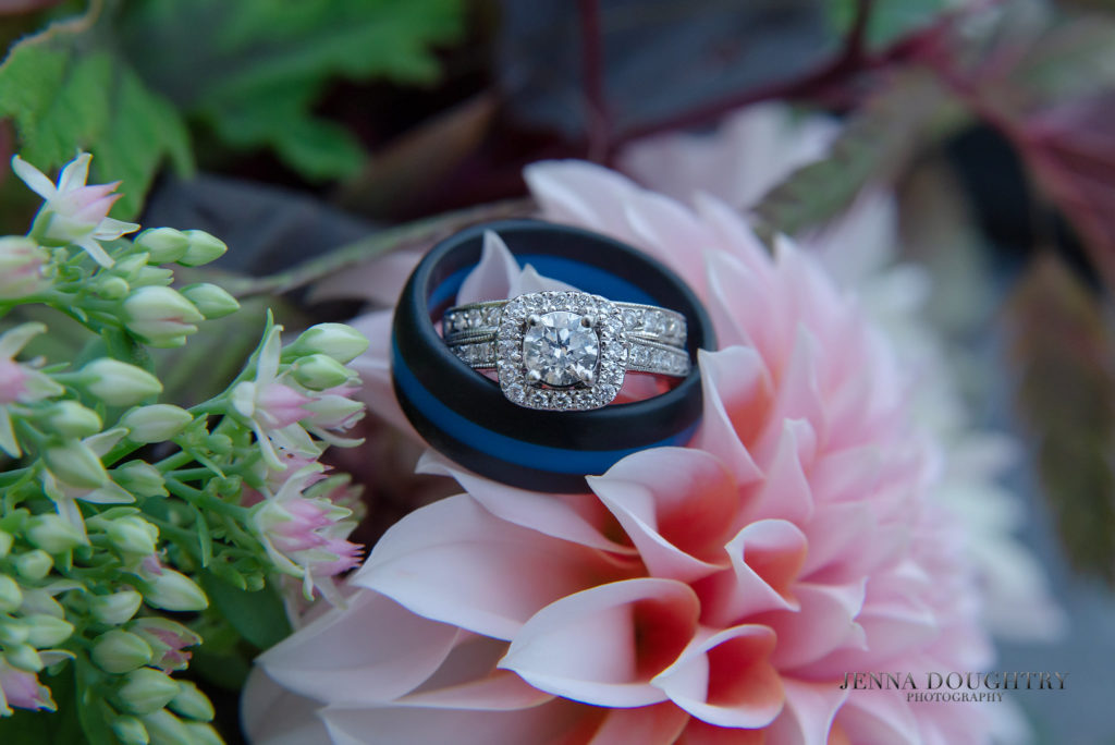 Wedding Photographer York Maine Ring Shot Diamonds and Flowers