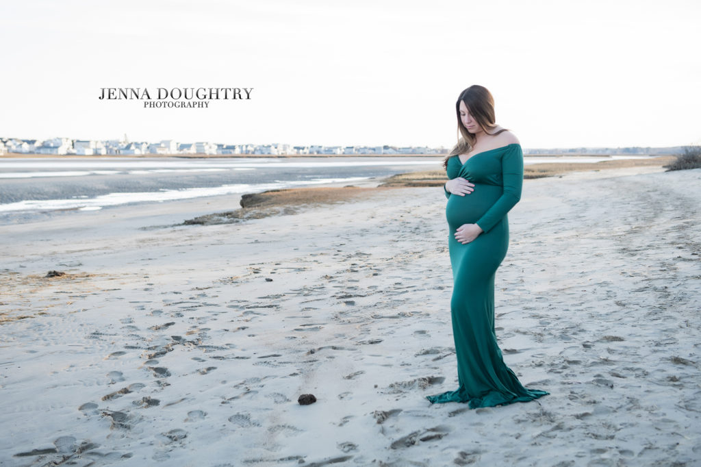 Maternity Photographer Wells Maine Emerald Green Gown