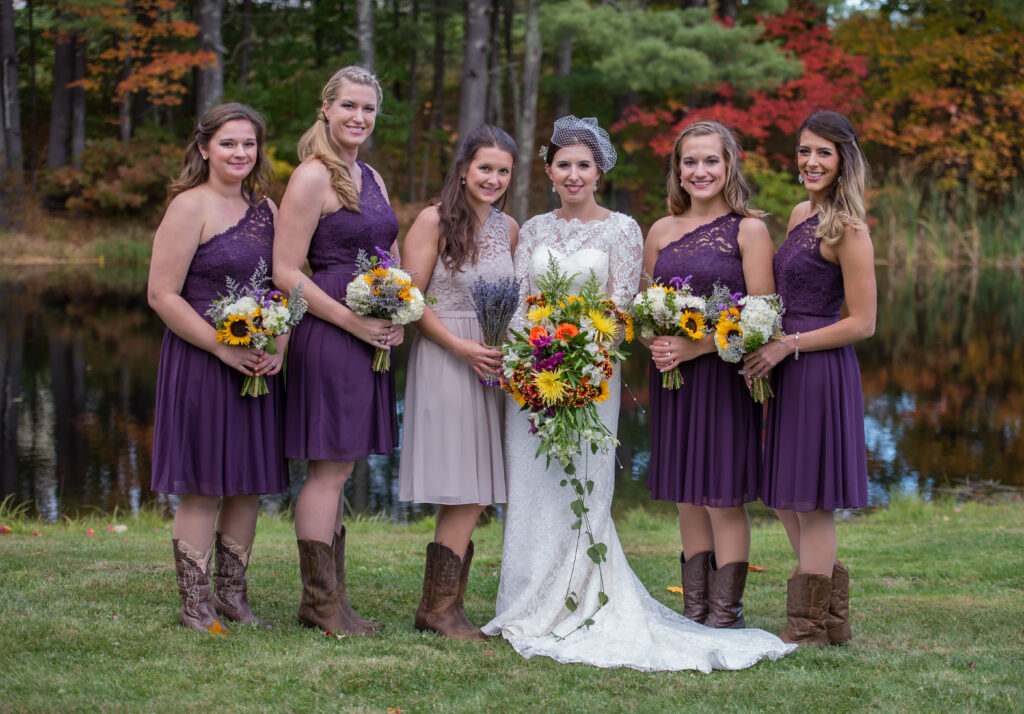 Fall Wedding Bridesmaids in Purple Dayton Maine