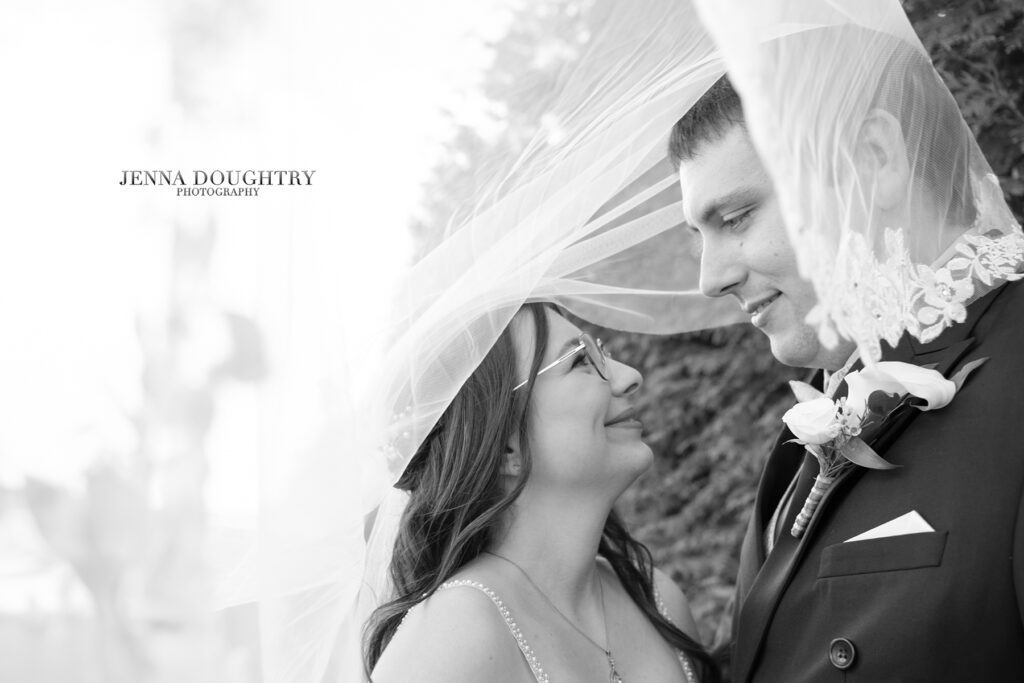 Bride and groom portrait by Wells Maine Wedding Photographer Jenna Doughtry